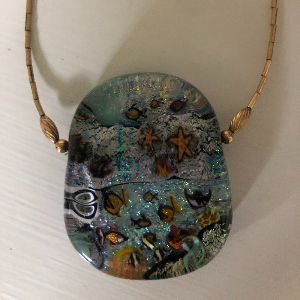 Tropical Reef Glass Necklace, Hand-made